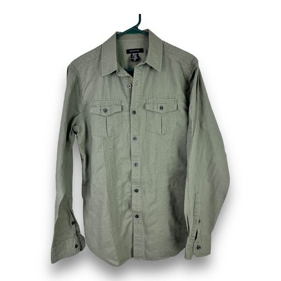 Structure Mens Sz S Linen Blend Roll Tab Long Sleeve Military Fall Summer - Picture 1 of 12